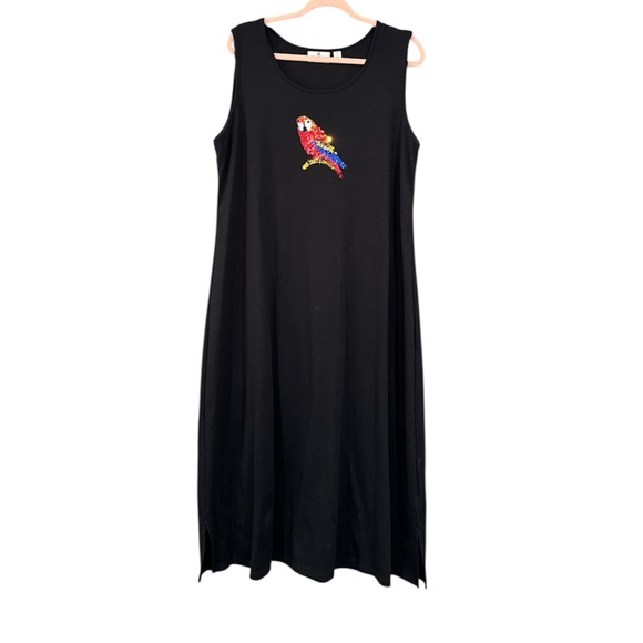 Quacker Factory Women’s Sequin Parrot Sleeveless Tank Maxi Shift Dress Black XL - Picture 1 of 6
